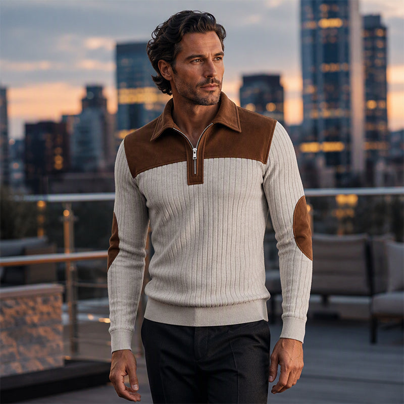 🧶 Textured Comfort | Men's Quarter-Zip Corduroy Knit Sweater