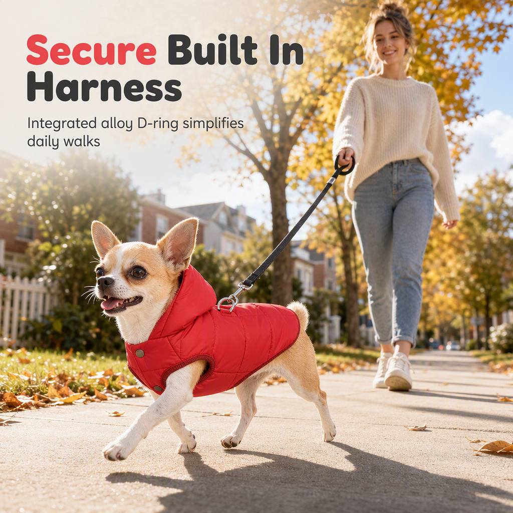 ⏳🔥LIMITED-TIME 50% OFF! ⏰🐕 Hooded Dog Coat – Fleece‑lined, windproof & built‑in harness 🧥✨